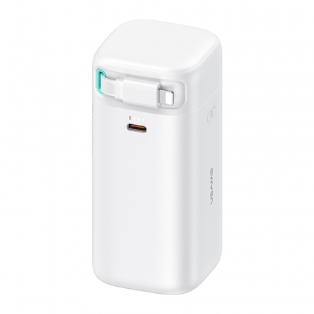 PowerBank - Baterie externa Power Bank XMF Series (US-CD217) - GaN Fast Charging USB-C PD45W with Retractable Lightning Cable, 80cm - White