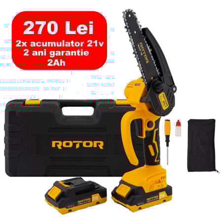 Motoferastraie cu lant - Fierastrau cu lant si acumulator ROTOR RMC21-6, 12m/s, 21V / 2Ah