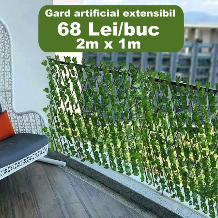 Gard artificial extensibil din lemn 200cm x 100cm, cu frunze verzi [2]