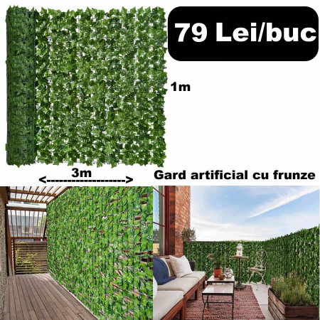 Decoratiuni - Gard artificial verde cu frunze, 300x100cm