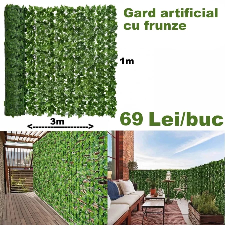 Produse - Gard artificial verde cu frunze, 300x100cm