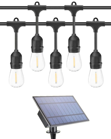     Gradinarit - Ghirlandă Decorativă cu Panou Solar Decorativă 10m – 10 Becuri LED Filament Edison, Solar+USB, IP65, 3000K