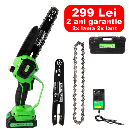 Fierastraie electrice - Mini drujba 20V, cu doua lame 6'' si 8'', doua lanturi