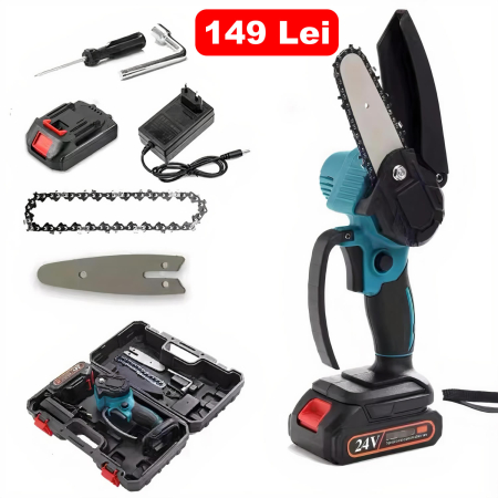 Motoferastraie cu lant - Mini drujba electrica 24v, lama 15cm