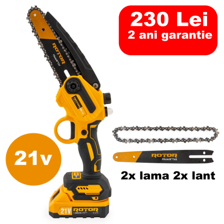 Motoferastraie cu lant - Mini fierăstrău pe acumulator RMC-1.5 ROTOR 4500 rot/min 1 x Acumulator 21V 1.5Ah