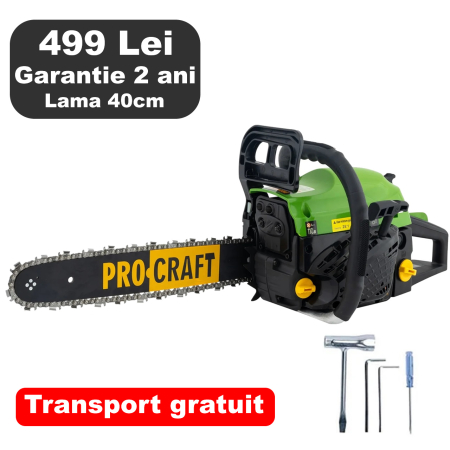 Motoferastraie cu lant - Motofierastrau (drujba) pe benzina PROCRAFT GS-450, 2 T 52 cc , 8000 rpm