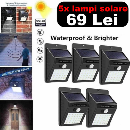     Gradinarit - Pachet 5 Lampi solare cu senzor miscare - 30LED