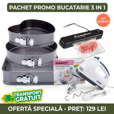Articole bucatarie - Pachet Promo mixer 260W, aparat de vidat + set tavi prajituri