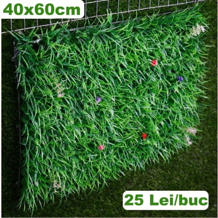Home&Deco - Panou iarba artificiala cu flori colorate – 60x40 cm