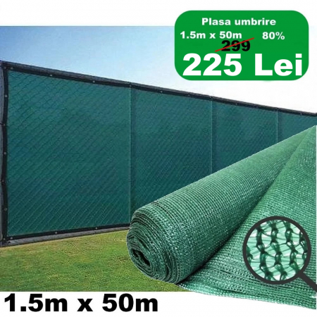 Pasa umbrire - Plasa umbrire 1,5mx50m 80g TOP, tesuta din fire de HDPE, stabilizate UV, 80grame/mp
