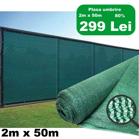 Pasa umbrire - Plasa umbrire 2,0m*50m 80g TOP, tesuta din fire de HDPE, stabilizate UV, 80grame/mp