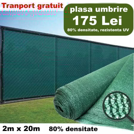 Pasa umbrire - Plasa umbrire 2mx20m 80g TOP, tesuta din fire de HDPE, stabilizate UV, 80grame/mp