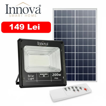 Produse - Proiector Solar Innova 200W , IP66 , Indicator Batarie , Telecomanda , 6500k - Innova