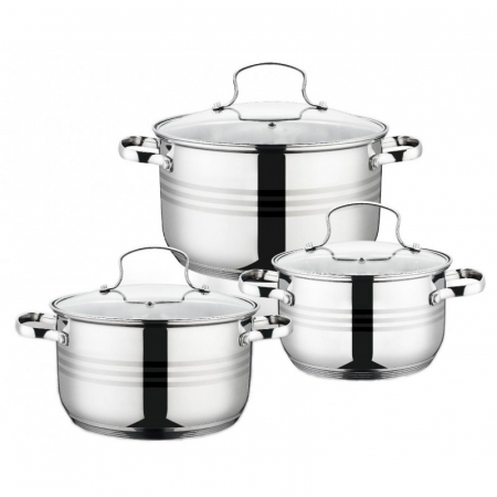 Articole bucatarie - Set 3 oale inox cu compatibile cu plita cu inductie, cu capace din sticla, GR1059