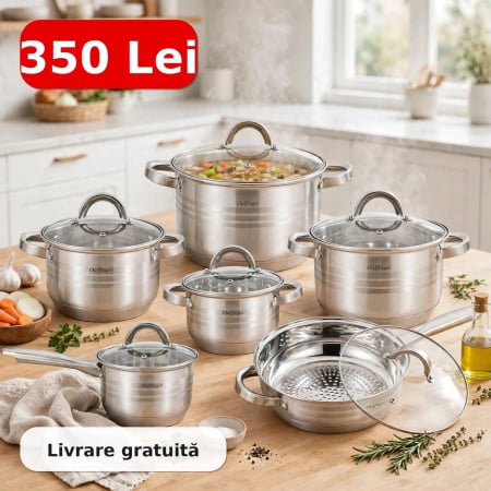 Produse - Set oale Cheffinger 4 oale, 1 cratita + 1 tigaie SS1230 + Cadou ascutitor cutite