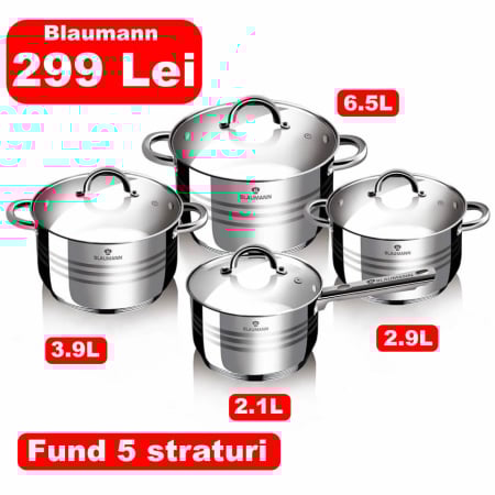 Casa&Bricolaj - Set oale cu capac din otel inoxidabil (8 piese) Gourmet Line Blaumann BL 3115