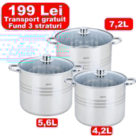 Produse - Set 3 oale inox cu capace, 4,2L, 5.6L, 7.2L