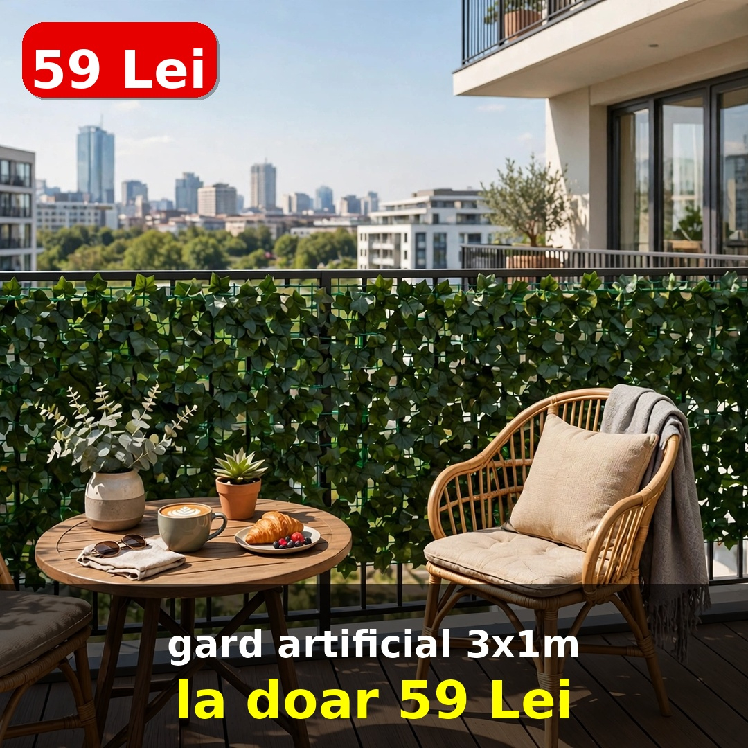 Gard artificial verde cu frunze, 300x100cm
