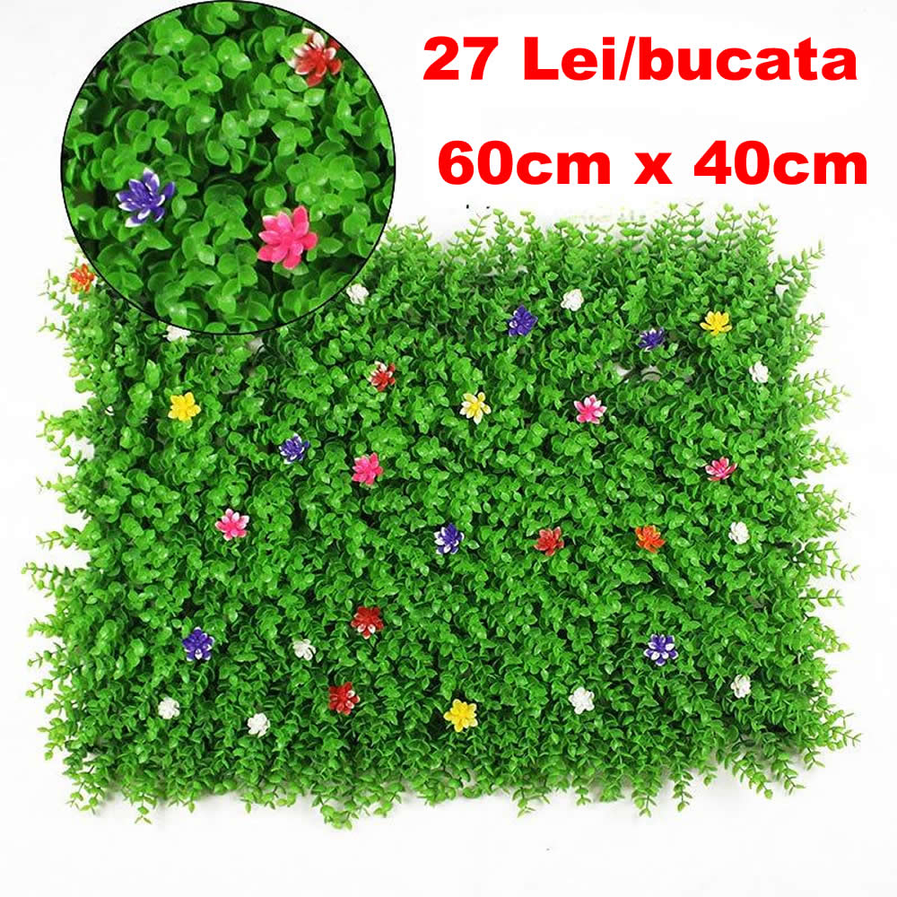 Panou Plante Artificiale cu Flori Colorate - 60x40 cm