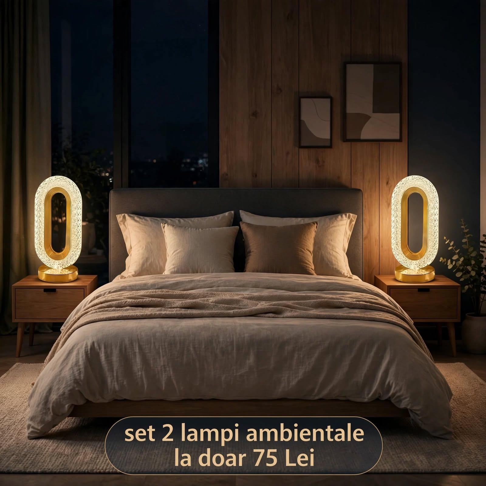 Set 2 x Lampa Diamond, Touch, USB, 3 moduri iluminare
