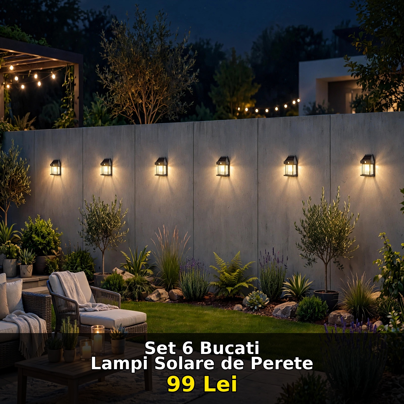 Set 6 x lampi solare de perete cu 1 bec led retro si senzor de miscare - LED