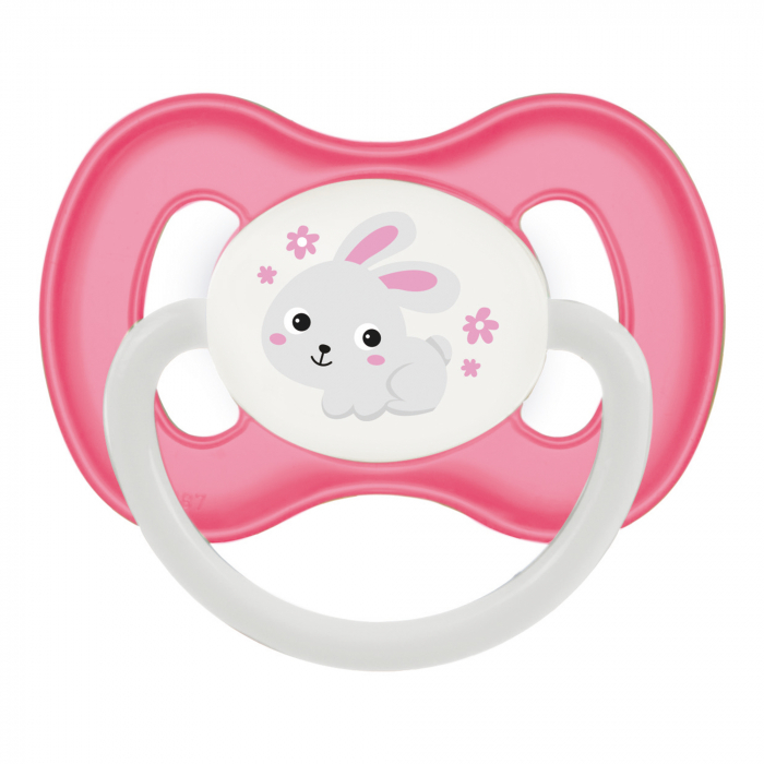 Suzeta „Bunny & Company“ cu inel fosforescent si tetina rotunda latex, Canpol babies®, fara BPA, 6-18 luni, roz [1]