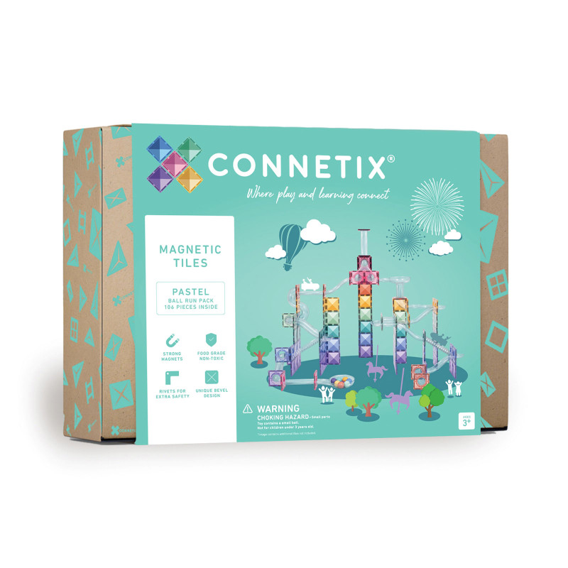 Akciók - Set Connetix Pastel Ball Run, 106 Piese – Placi Magnetice Pastel, Cursa cu Bile pentru Copii, Joc Educational