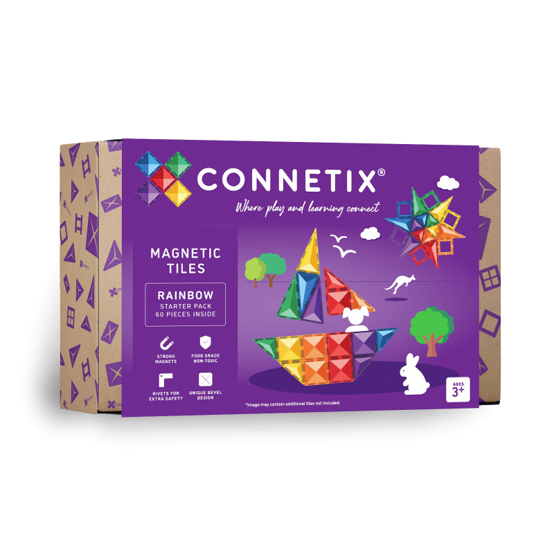 Oktató játékok - Starter Pack Connetix Rainbow, 60 Piese – Set Magnetic pentru Incepatori, Jucarii Educative STEM