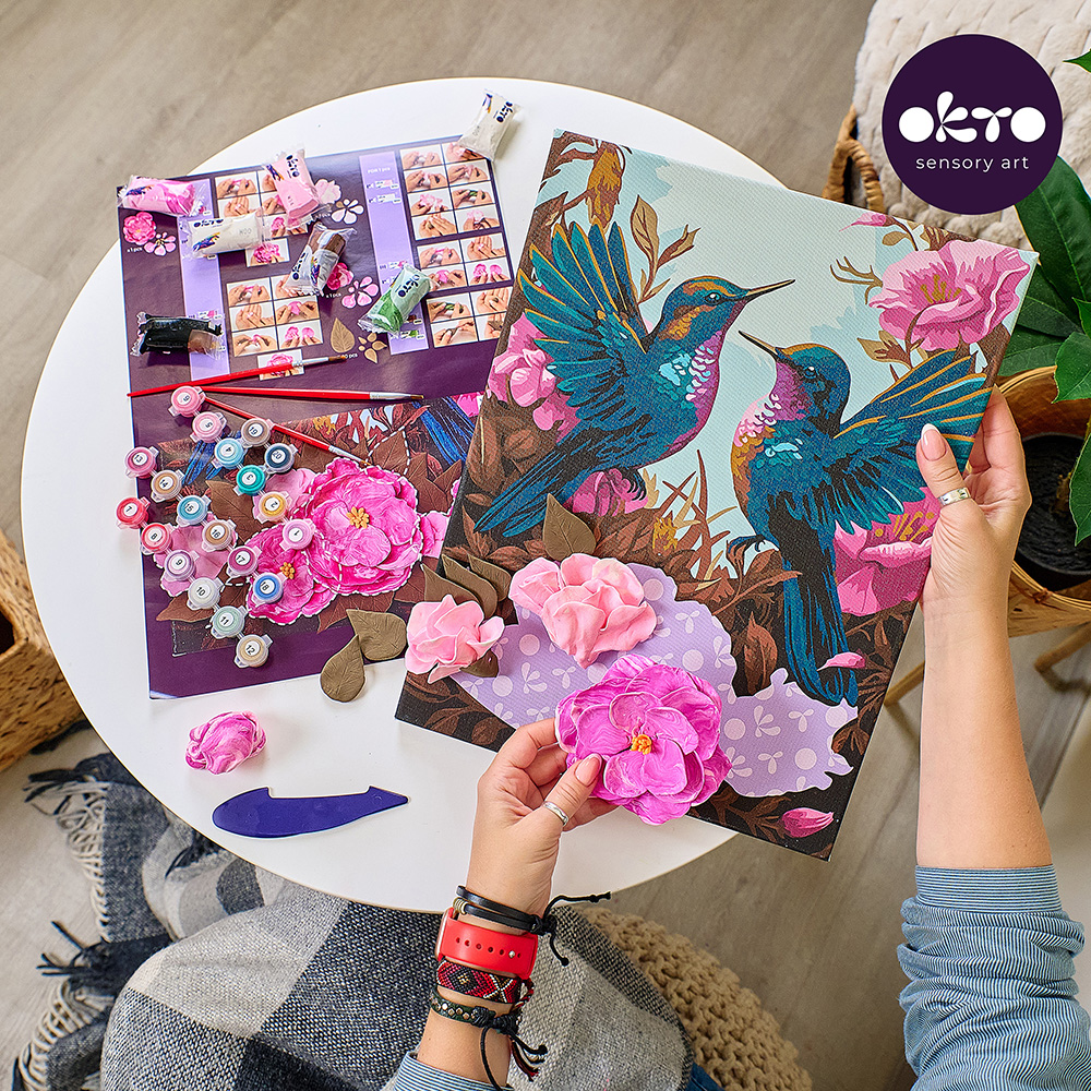 Oktató játékok - Set pictura si modelare 3D cu argila usoara, 30*40 cm - Hummingbirds in love