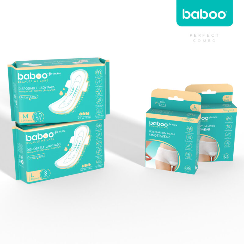 Absorbante Postnatale De Unica Folosinta Baboo-10 bucati, Marime M 340 mm [5]