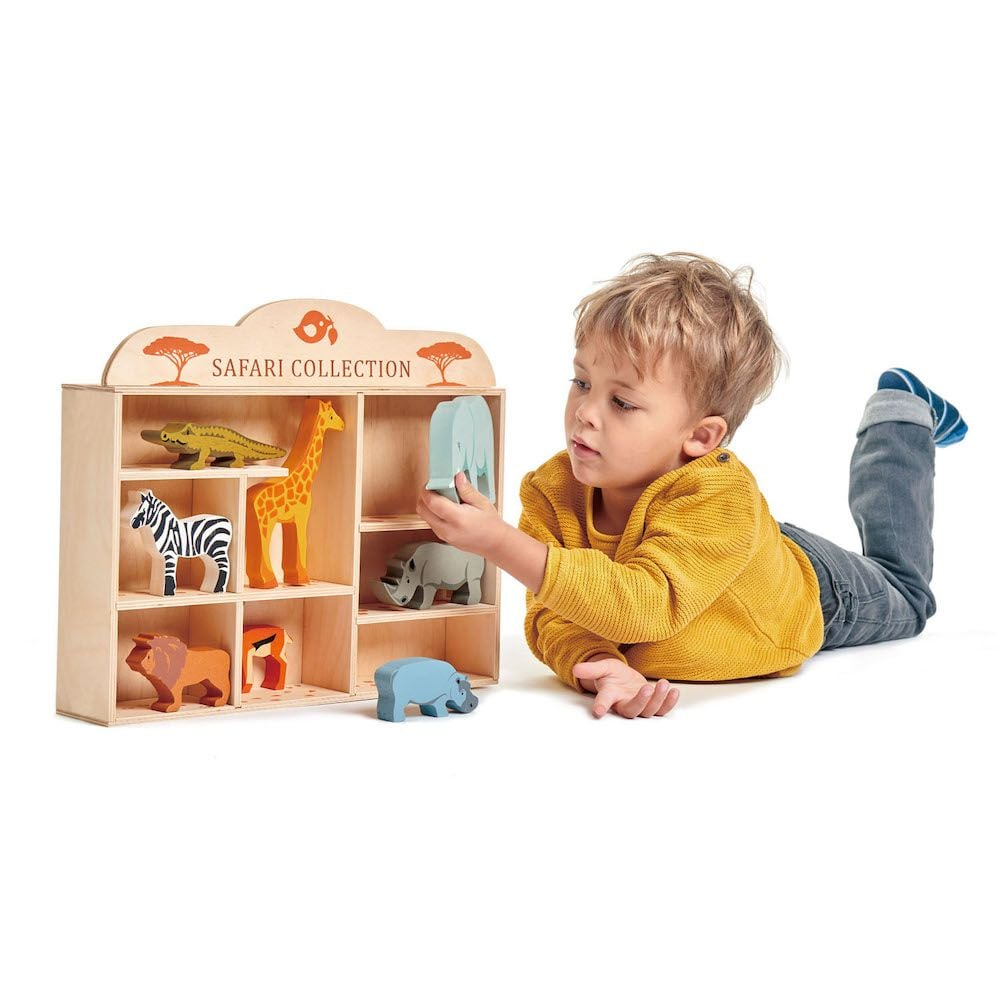 Animalute savana pe raft, din lemn premium - Safari Collection - 8 piese - Tender Leaf Toys [2]
