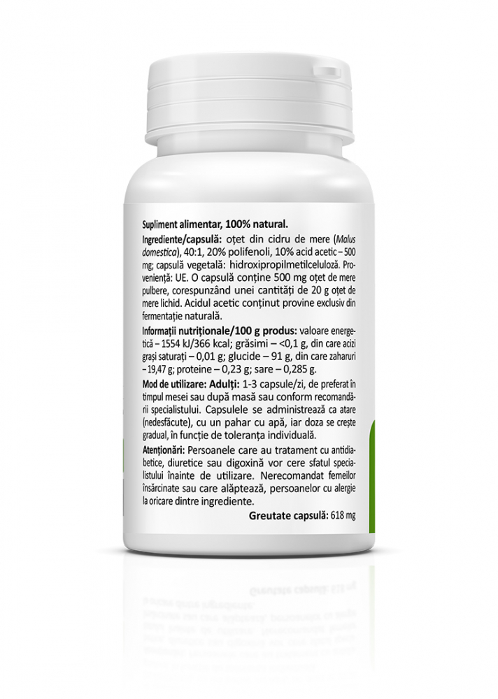 Zenyth-Apple Cider Vinegar, Otet cidru de mere, 60 capsule, slabit, glicemie, alcalinizare, digestie, detoxifiere, 100% natural, ZENYTH [2]