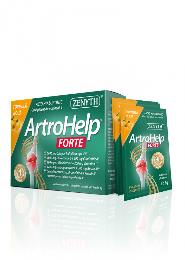 Zenyth-ArtroHelp Forte, 28 plicuri, Dureri articulare, Colagen hidrolizat tip I si III, glucozamina, condroitina, acid hialuronic,Boswellia, ZENYTH [3]