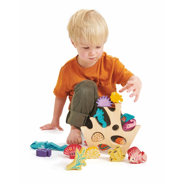 Asezarea cu corali, din lemn premium - Stacking Coral Reef - 18 piese - Tender Leaf Toys [1]