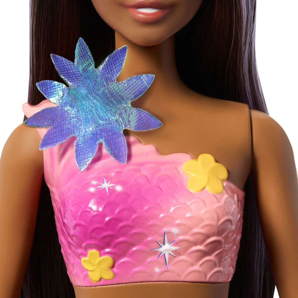 Barbie Papusa Sirena Floarea Magica Cu Par Brunet Si Coada Roz [5]