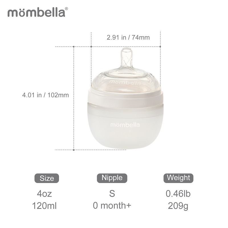 Biberon Anticolici Mombella Breast-Like, 120ml, Tetina S flux lent, 100% Silicon, Ivory [3]
