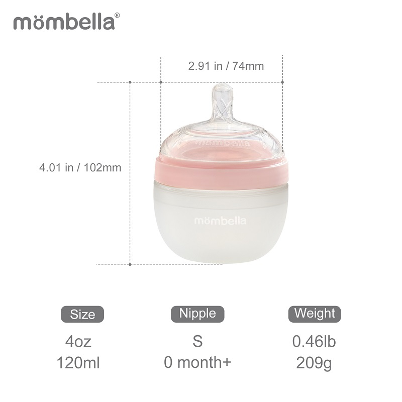 Biberon Anticolici Mombella Breast-Like, 120ml, Tetina S flux lent, 100% Silicon, Old Roze [4]