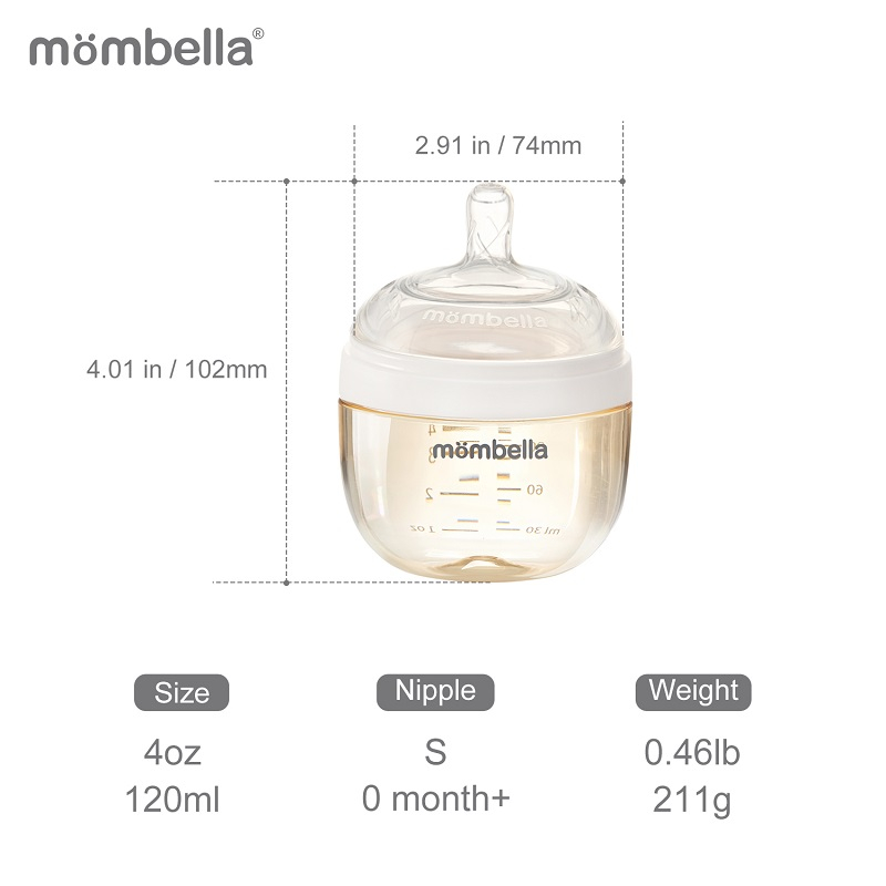 Mombella-Biberon Anticolici Mombella Breast-Like, 120ml, Tetina S flux lent, PPSU, Ivory [3]