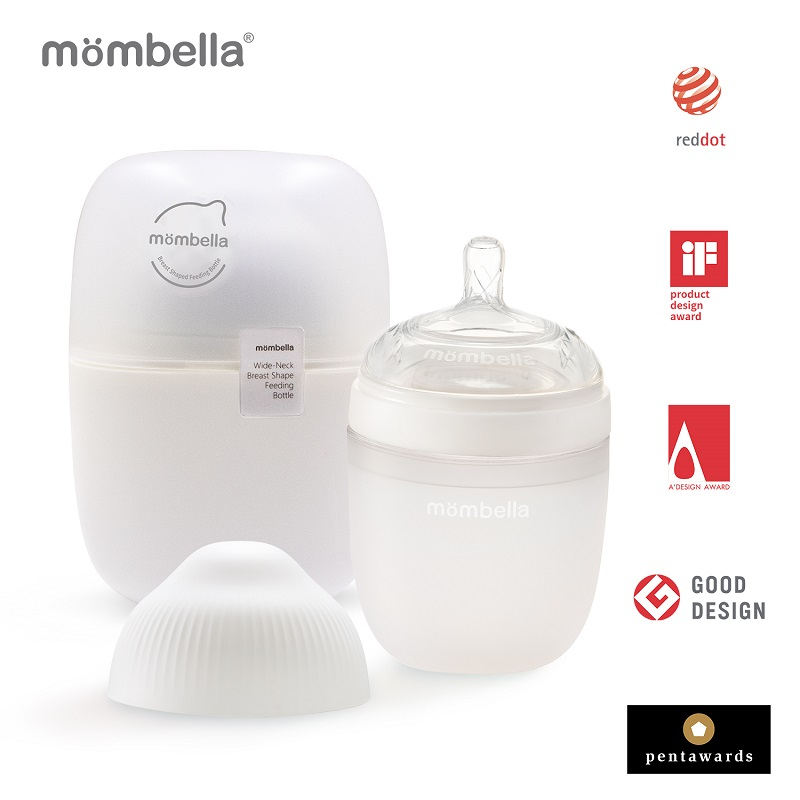Biberon Anticolici Mombella Breast-Like, 210ml, Tetina M flux mediu, 100% Silicon, Ivory [1]