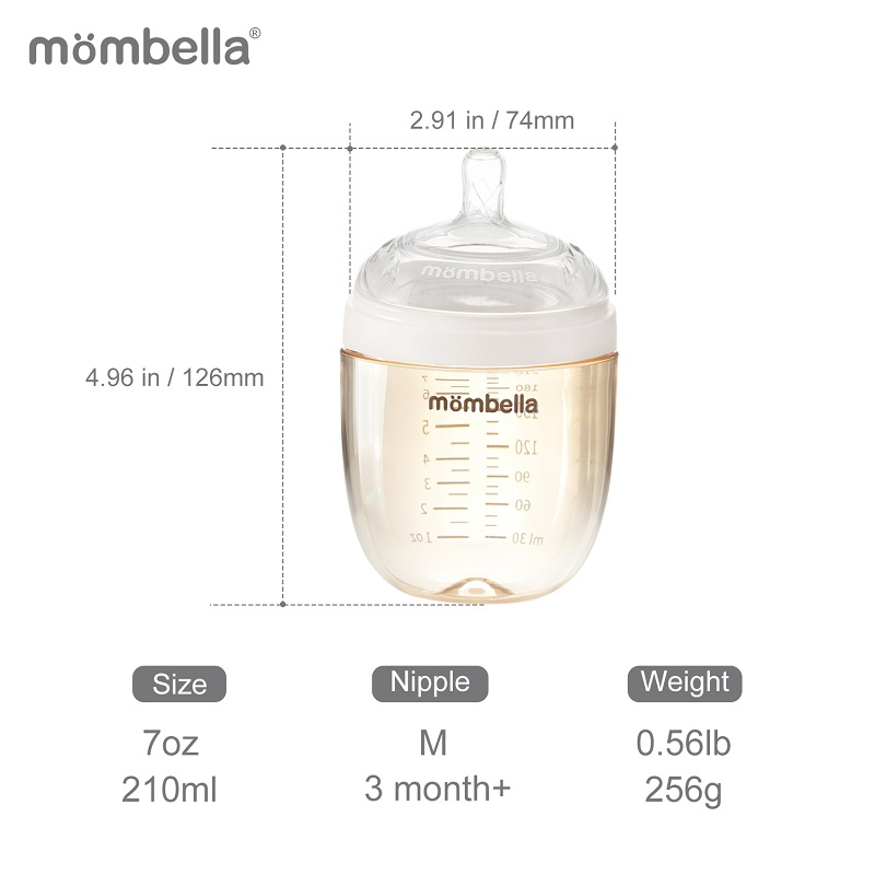 Mombella-Biberon Anticolici Mombella Breast-Like, 210ml, Tetina M flux mediu, PPSU, Ivory [4]