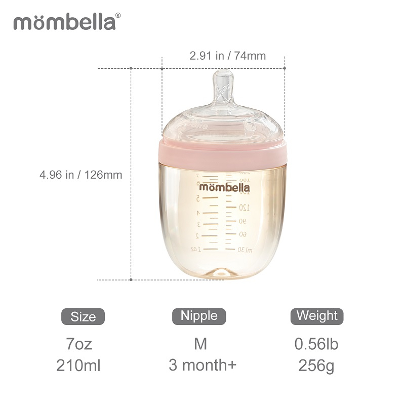Mombella-Biberon Anticolici Mombella Breast-Like, 210ml, Tetina M flux mediu, PPSU,Old Roze [4]