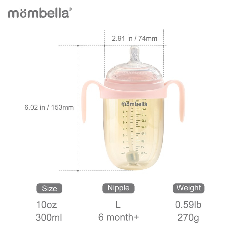Biberon Anticolici Mombella Breast-Like, 300ml, Tetina 360Ã‚Â° XL Flux Consistent, PPSU, Old Roze [3]