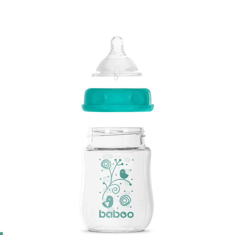 Biberon Din Sticla Anticolici Baboo - Gat Larg, 150 ml, 0 luni+ [2]