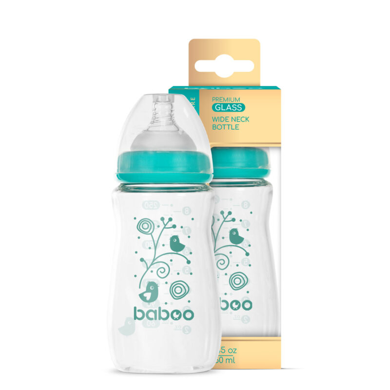Biberon Din Sticla Anticolici Baboo - Gat Larg, 250 ml, 3 luni+ [1]