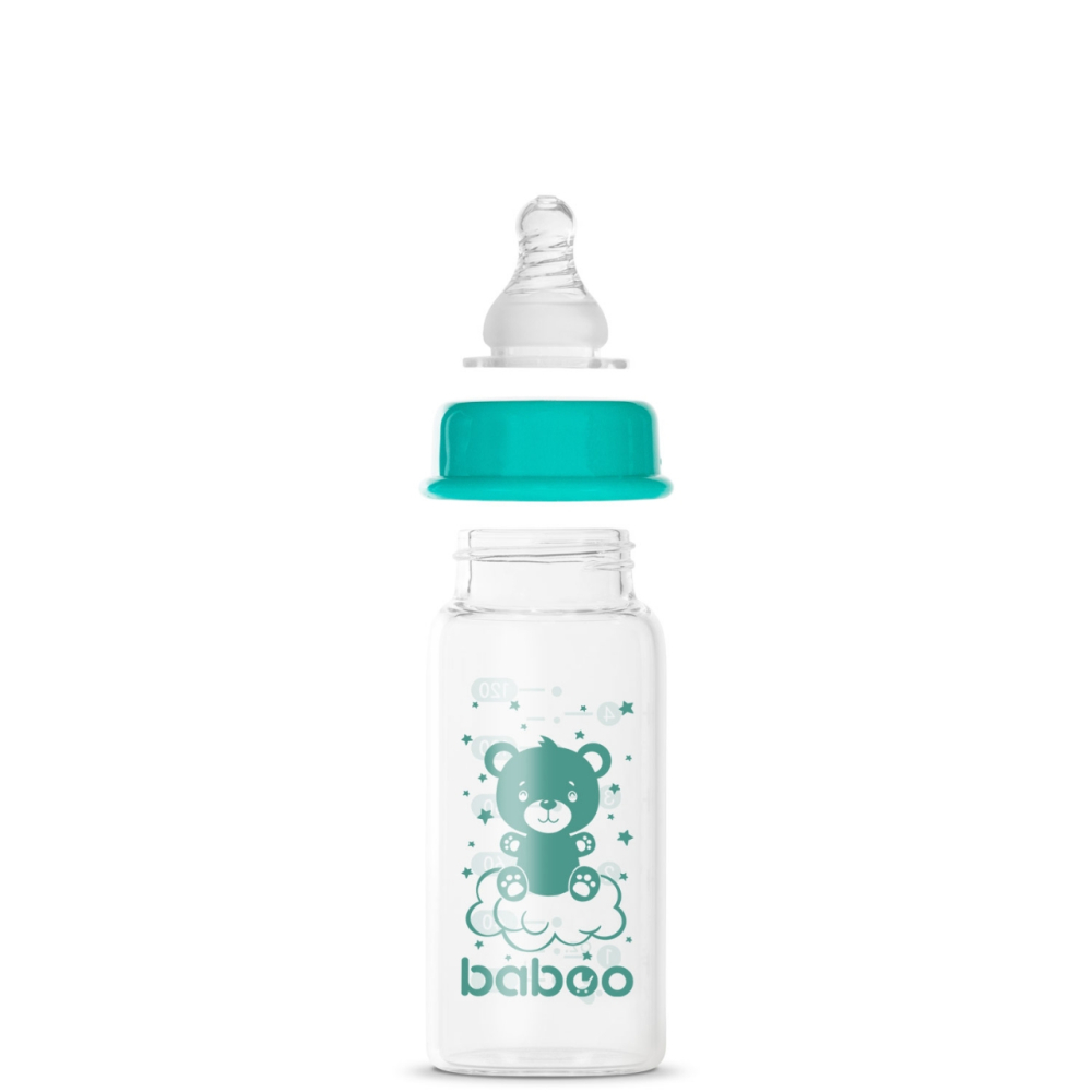 Biberon Din Sticla Anticolici Baboo - Gat Stramt, 120 ml, 0 luni+ [2]