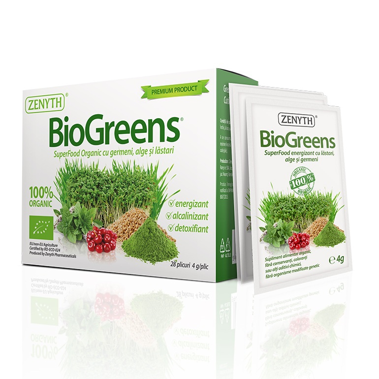BioGreens SuperFood Organic cu germeni, alge si lastari, 28 plicuri, Zenyth [3]