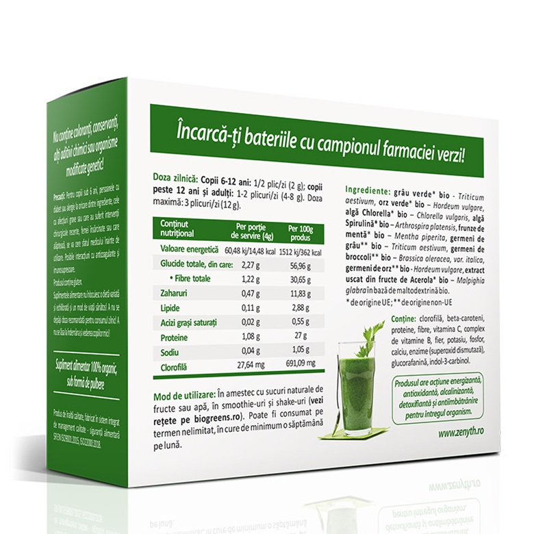 BioGreens SuperFood Organic cu germeni, alge si lastari, 28 plicuri, Zenyth [2]