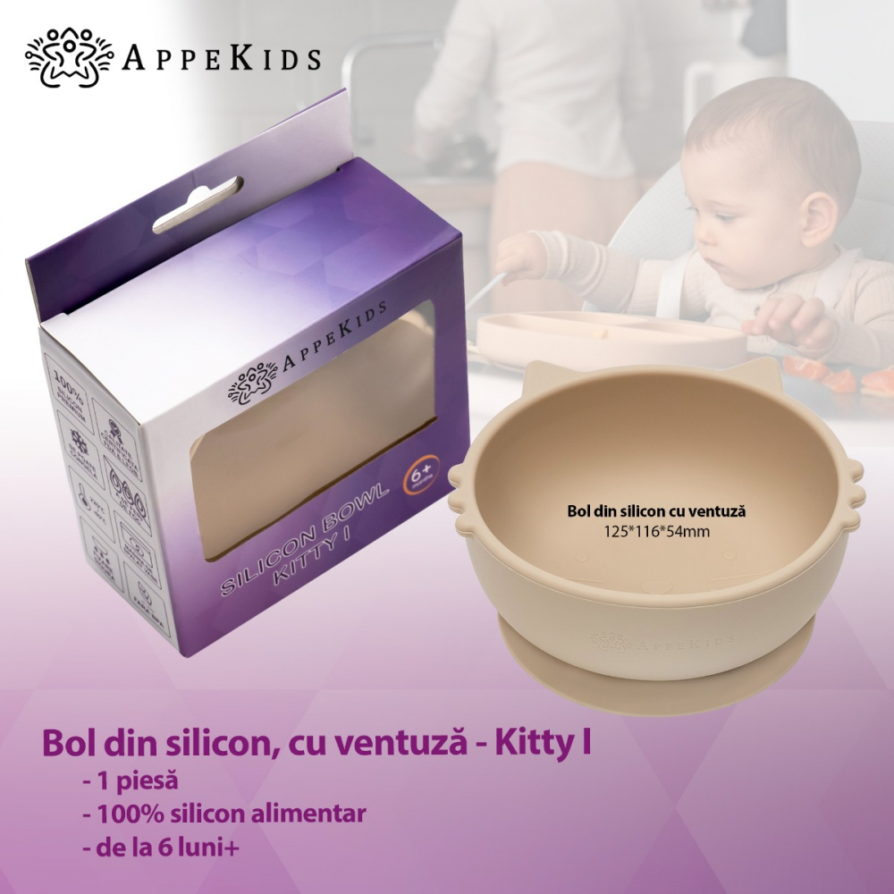 Bol din silicon, AppeKids, Kitty I - Bubble Beige [2]