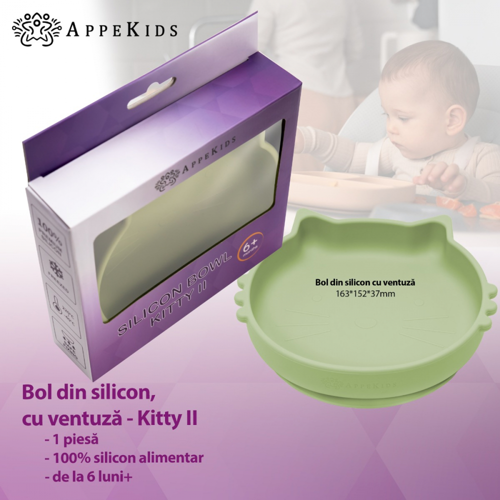 Bol din silicon, AppeKids, Kitty II - Raw Green [2]