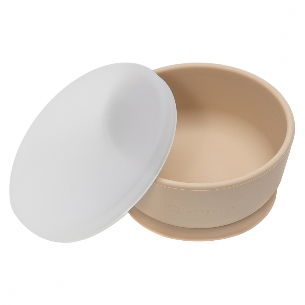 Bol din silicon cu ventuza si capac, AppeKids - Bubble Beige [1]